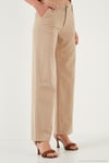 Pamuklu Standart Fit Yüksek Bel Geniş Paça Kadın Pantolon 668YP5193 CAMEL