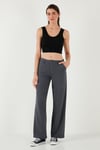 Pamuklu Standart Fit Yüksek Bel Geniş Paça Kadın Pantolon 668YP5193 ANTRASİT