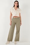 Pamuklu Standart Fit Yüksek Bel Geniş Paça Kadın Pantolon 668YP5193 HAKİ