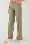 Pamuklu Standart Fit Yüksek Bel Geniş Paça Kadın Pantolon 668YP5193 HAKİ