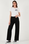 Pamuklu Standart Fit Yüksek Bel Geniş Paça Kadın Pantolon 668YP5344 SİYAH