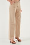 Pamuklu Standart Fit Yüksek Bel Geniş Paça Kadın Pantolon 668YP5193 CAMEL