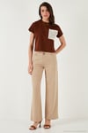 Pamuklu Standart Fit Yüksek Bel Geniş Paça Kadın Pantolon 668YP5193 CAMEL