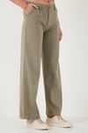 Pamuklu Standart Fit Yüksek Bel Geniş Paça Kadın Pantolon 668YP5193 HAKİ