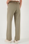 Pamuklu Standart Fit Yüksek Bel Geniş Paça Kadın Pantolon 668YP5193 HAKİ