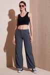 Pamuklu Standart Fit Yüksek Bel Geniş Paça Kadın Pantolon 668YP5193 ANTRASİT