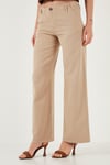 Pamuklu Standart Fit Yüksek Bel Geniş Paça Kadın Pantolon 668YP5193 CAMEL