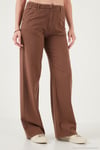 Pamuklu Standart Fit Yüksek Bel Geniş Paça Kadın Pantolon 668YP5193 KAHVE