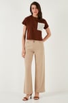 Pamuklu Standart Fit Yüksek Bel Geniş Paça Kadın Pantolon 668YP5193 CAMEL