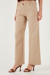 Pamuklu Standart Fit Yüksek Bel Geniş Paça Kadın Pantolon 668YP5193 CAMEL