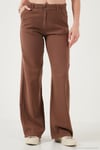 Pamuklu Standart Fit Yüksek Bel Geniş Paça Kadın Pantolon 668YP5193 KAHVE