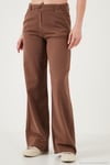 Pamuklu Standart Fit Yüksek Bel Geniş Paça Kadın Pantolon 668YP5193 KAHVE