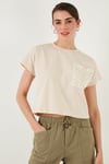 Pamuklu Tek Cepli Regular Fit Bisiklet Yaka Kadın T Shirt 5865818 TAŞ