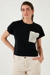 Pamuklu Tek Cepli Regular Fit Bisiklet Yaka Kadın T Shirt 5865818 SİYAH