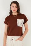 Pamuklu Tek Cepli Regular Fit Bisiklet Yaka Kadın T Shirt 5865818 KAHVE