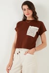 Pamuklu Tek Cepli Regular Fit Bisiklet Yaka Kadın T Shirt 5865818 KAHVE