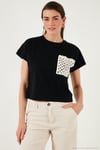 Pamuklu Tek Cepli Regular Fit Bisiklet Yaka Kadın T Shirt 5865818 SİYAH