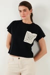 Pamuklu Tek Cepli Regular Fit Bisiklet Yaka Kadın T Shirt 5865818 SİYAH