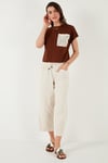 Pamuklu Tek Cepli Regular Fit Bisiklet Yaka Kadın T Shirt 5865818 KAHVE