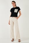 Pamuklu Tek Cepli Regular Fit Bisiklet Yaka Kadın T Shirt 5865818 SİYAH