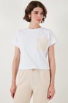 Pamuklu Tek Cepli Regular Fit Bisiklet Yaka Kadın T Shirt 5865818 BEYAZ