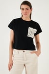 Pamuklu Tek Cepli Regular Fit Bisiklet Yaka Kadın T Shirt 5865818 SİYAH