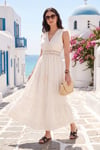 Pamuklu V Yaka Nakışlı Sırt Detaylı Maxi Boy Kadın Elbise 145M39695 EKRU