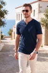 Pamuklu V Yaka Regular Fit Erkek T Shirt 5902122 İNDİGO