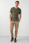 Pamuklu V Yaka Regular Fit Erkek T Shirt 5902122 HAKİ