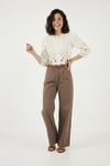 Pamuklu Wide Leg Yüksek Bel Geniş Paça Kemerli Kadın Pantolon 668YP5429 KAHVE