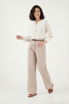 Pamuklu Wide Leg Yüksek Bel Geniş Paça Kemerli Kadın Pantolon 668YP5429 KOYU TAŞ