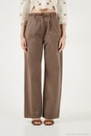 Pamuklu Wide Leg Yüksek Bel Geniş Paça Kemerli Kadın Pantolon 668YP5429 KAHVE