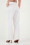 Pamuklu Wide Leg Yüksek Bel Geniş Paça Kemerli Kadın Pantolon 668YP5429 BEYAZ