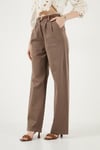 Pamuklu Wide Leg Yüksek Bel Geniş Paça Kemerli Kadın Pantolon 668YP5429 KAHVE