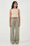 Pamuklu Wide Leg Yüksek Bel Geniş Paça Kemerli Kadın Pantolon 668YP5429 HAKİ