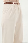 Pamuklu Wide Leg Yüksek Bel Geniş Paça Kemerli Kadın Pantolon 668YP5429 TAŞ