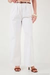 Pamuklu Wide Leg Yüksek Bel Geniş Paça Kemerli Kadın Pantolon 668YP5429 BEYAZ