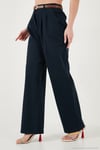 Pamuklu Wide Leg Yüksek Bel Geniş Paça Kemerli Kadın Pantolon 668YP5429 LACİVERT