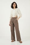 Pamuklu Wide Leg Yüksek Bel Geniş Paça Kemerli Kadın Pantolon 668YP5429 KAHVE
