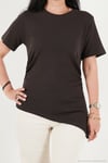 Pamuklu Yanı Büzgülü Asimetrik Kesim Bisiklet Yaka Kadın T Shirt 5867017 KAHVE