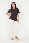 Pamuklu Yanı Büzgülü Asimetrik Kesim Bisiklet Yaka Kadın T Shirt 5867017 KAHVE