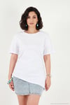 Pamuklu Yanı Büzgülü Asimetrik Kesim Bisiklet Yaka Kadın T Shirt 5867017 BEYAZ