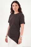 Pamuklu Yanı Büzgülü Asimetrik Kesim Bisiklet Yaka Kadın T Shirt 5867017 KAHVE