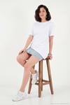 Pamuklu Yanı Büzgülü Asimetrik Kesim Bisiklet Yaka Kadın T Shirt 5867017 BEYAZ