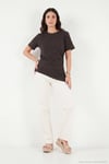 Pamuklu Yanı Büzgülü Asimetrik Kesim Bisiklet Yaka Kadın T Shirt 5867017 KAHVE