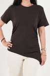 Pamuklu Yanı Büzgülü Asimetrik Kesim Bisiklet Yaka Kadın T Shirt 5867017 KAHVE