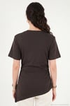 Pamuklu Yanı Büzgülü Asimetrik Kesim Bisiklet Yaka Kadın T Shirt 5867017 KAHVE