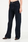 Pamuklu Yüksek Bel Bol Paça Jeans Kadın Kot Pantolon 7031006 KOYU MAVİ