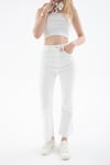 Pamuklu Yüksek Bel Bol Paça Jeans Kadın Kot Pantolon 26Y0294K1 BEYAZ