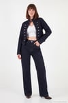 Pamuklu Yüksek Bel Bol Paça Jeans Kadın Kot Pantolon 7031006 KOYU MAVİ